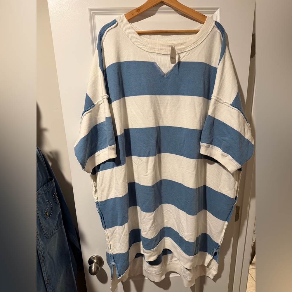 We The Free Blue and White Out Here Oversized Striped Maxi Sweatshirt Dress🔥